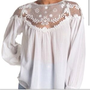 New Frye White Cotton Crochet Lace Bohemian Blouse size large